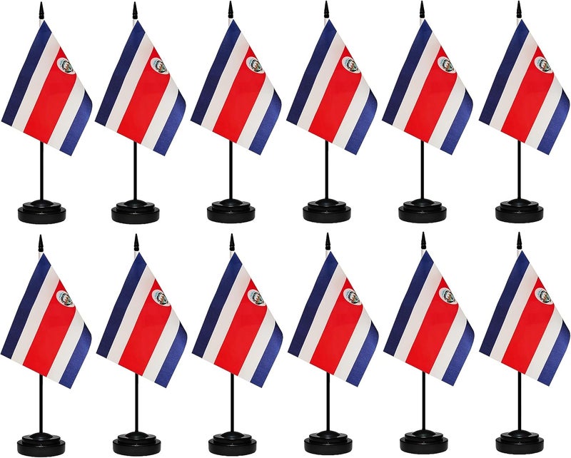tibijoy Costa Rica Flags Costa Rican Small Mini Desk Flags Set Small Mini Costa Rica Flags Table Flag with 13" Black Pole, Black Base and Spear Top, Miniature Costa Rican Deluxe Desktop Flag, Home Decoration, - Image 1